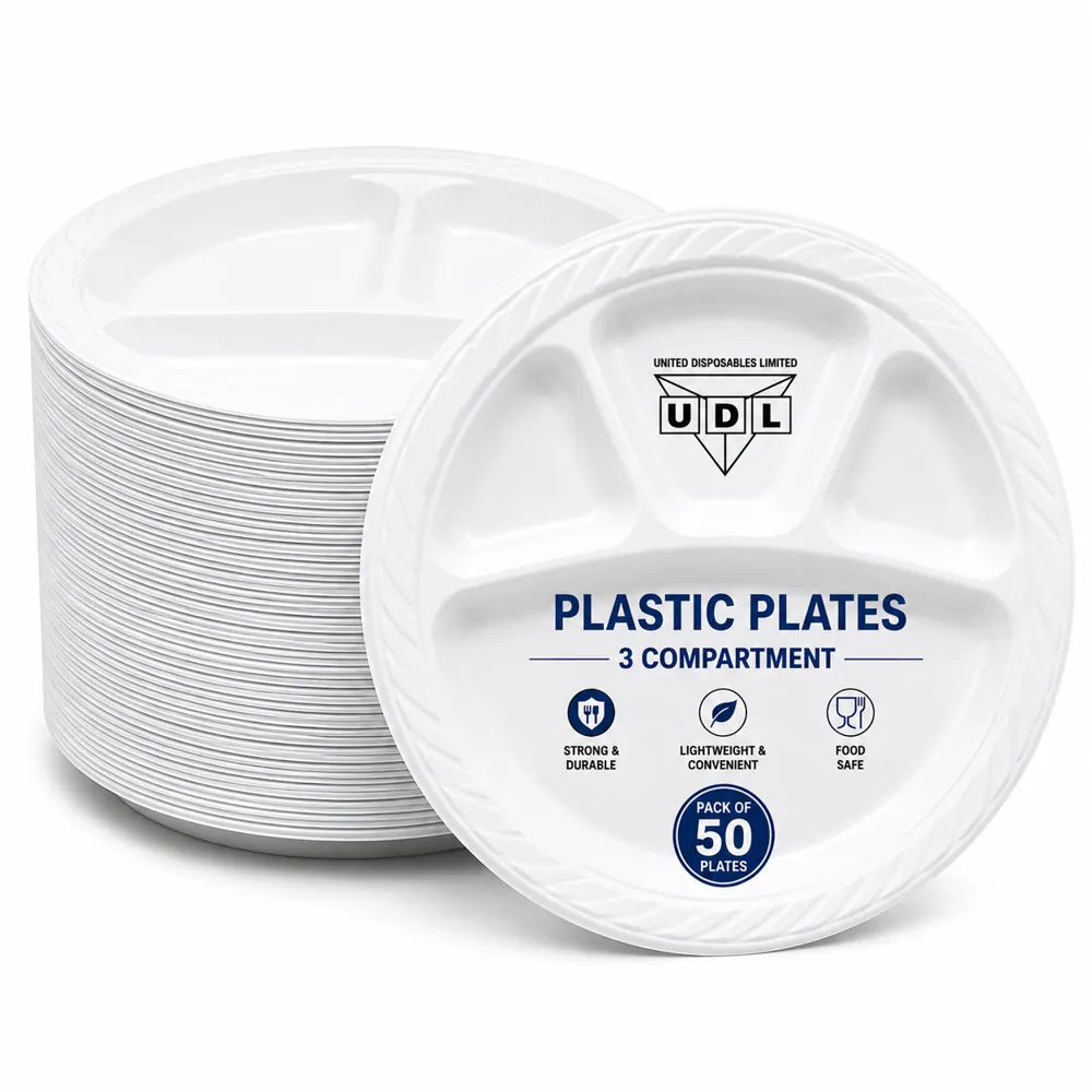 PP White 3 Compartment Dinner Plates-Splendore