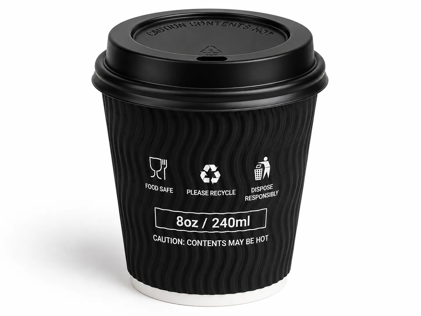 20x50 Black Sip Lids To Fit 8oz Ripple Cups