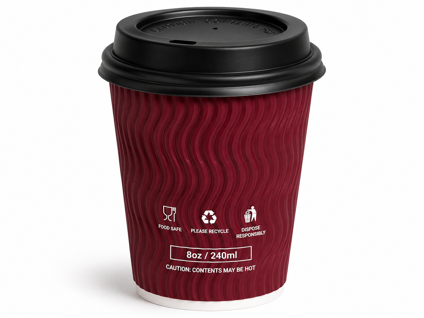 20x25 8oz Triple Wall Burgundy Ripple Cups